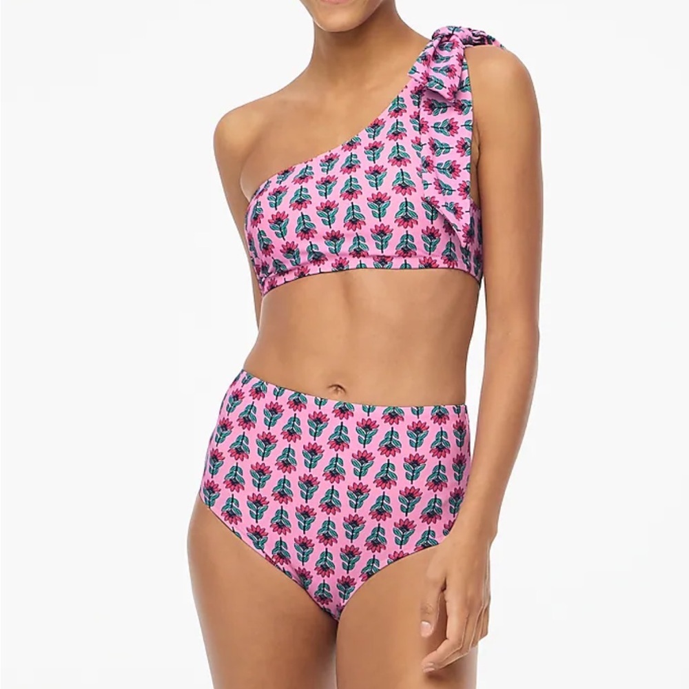 J. Crew Pink One-Shoulder Floral High-Waist Bikini